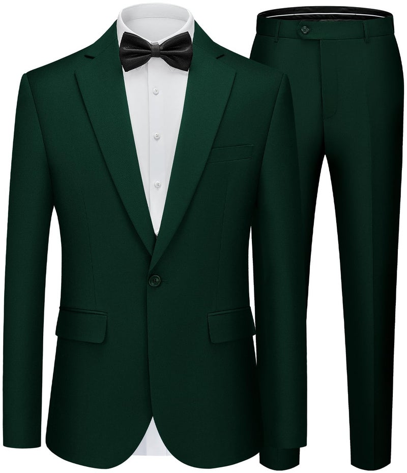 WEEN CHARM Mens Suits Slim Fit 2 Piece Wedding Tuxedo Notch Lapel Groom Prom Party Formal Blazer Pants Suit Set Dark Green - Image 1